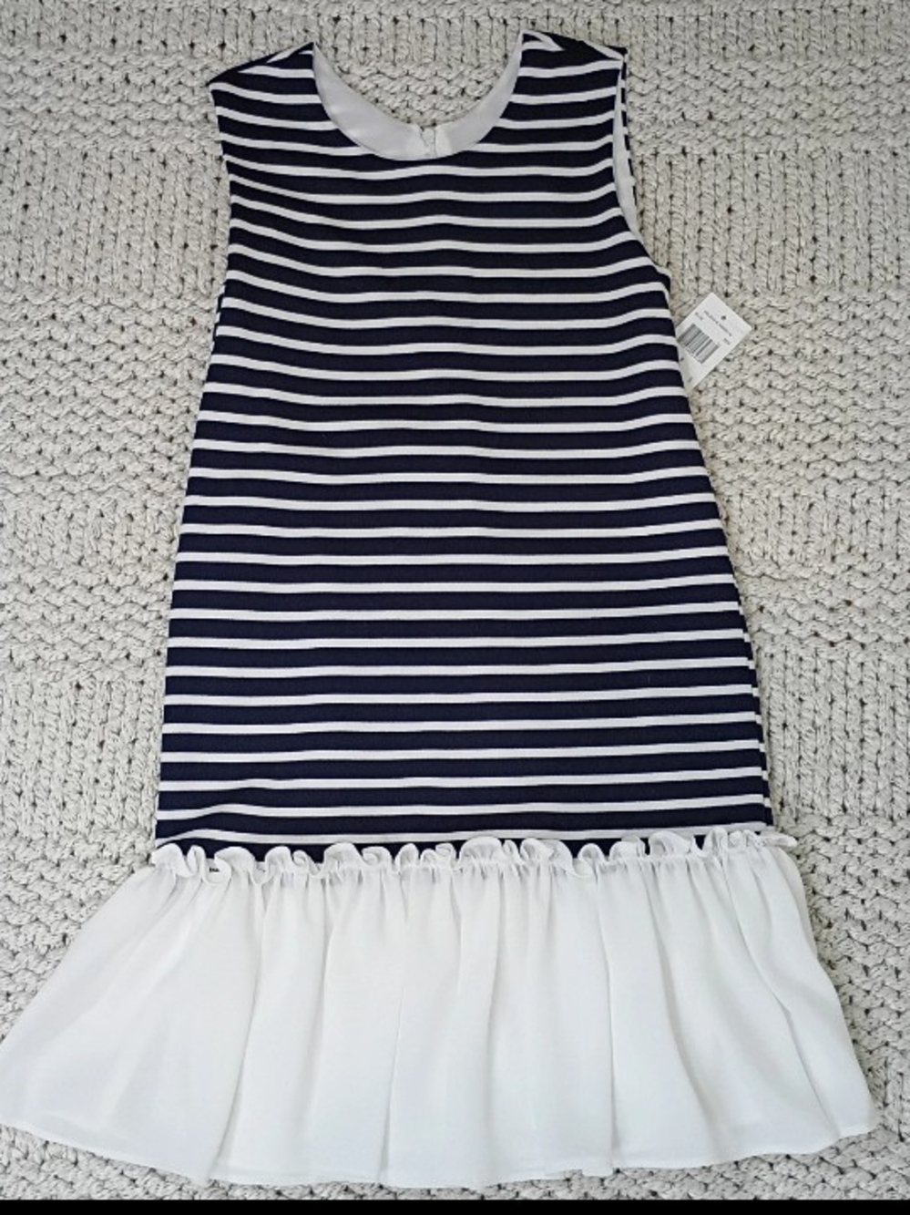 NWT Helena Girl's Nautical Navy & White Striped Sleeveless Ruffle Hem Dress